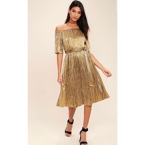 Lulus Wishing Gold OTS Dress NWT
